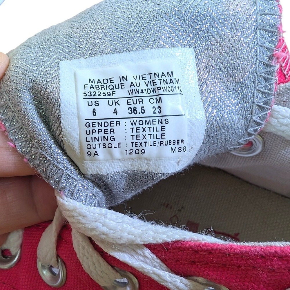Converse All Star US 6 Women's Pink & Silver Low Top Sneakers Fold Over Tongue - Picture 2 of 9